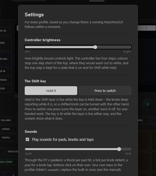 Settings: the controller's brightness
